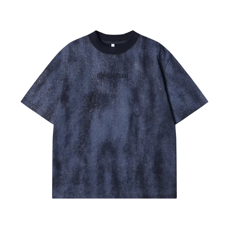 夏季高级感新款潮牌扎染满天星刺绣字母圆领短袖T恤百搭情侣上衣