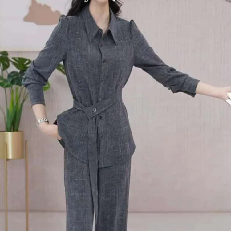 2025春装新款时尚高端气质职业修身显瘦端正大气休闲上衣裤子套装