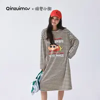 【千颂妮专享】亲嘴猫蜡笔小新卡通秋季条纹长袖睡裙家居服女C53395