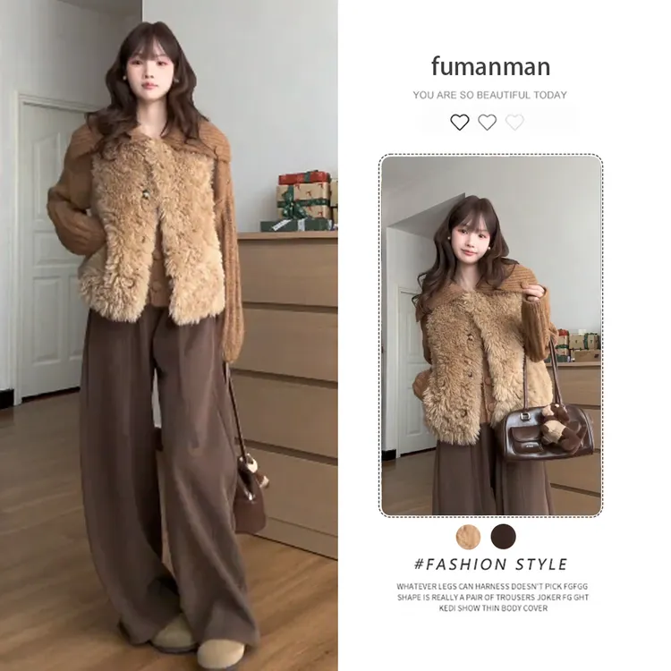 2025年秋冬新款保暖气质马甲慵懒打底衫阔腿裤港味别致百搭三件套