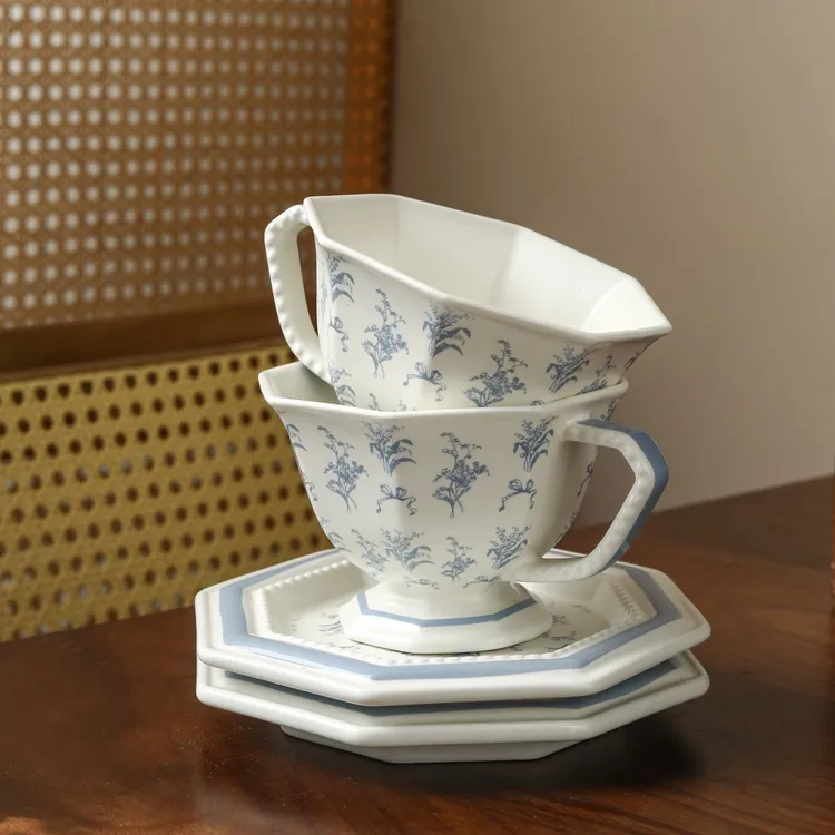 【星火专属】铃兰八角中式复古马克杯陶瓷杯碟套装高颜值咖啡杯水杯子东方美学