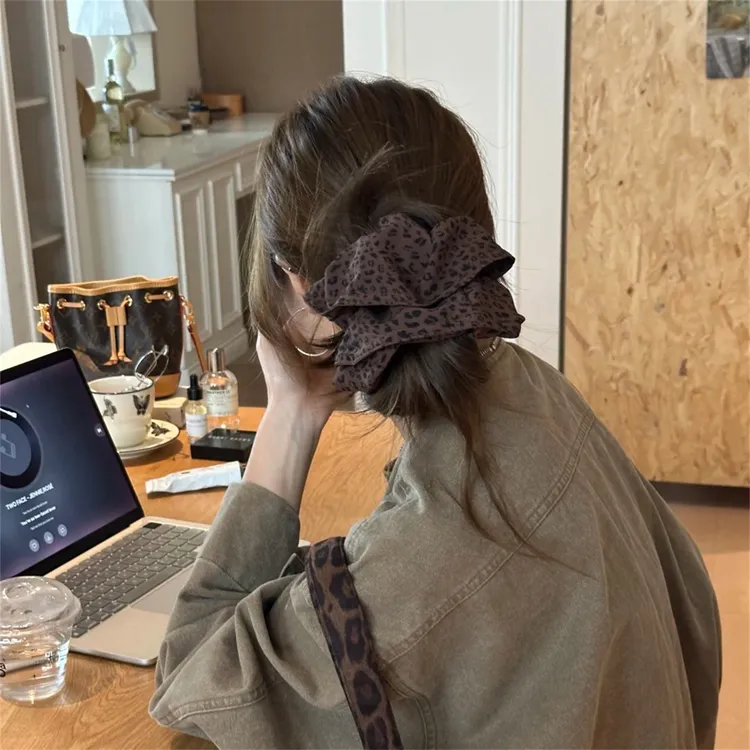 韩系高级慵懒风大号豹纹裙摆发圈时髦洋气低马尾发绳高级感发饰新