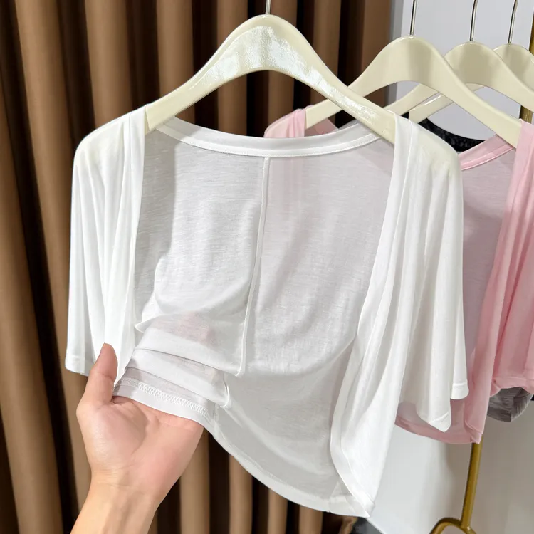 白色短款莱赛尔外搭女夏季短袖开衫设计感防晒吊带裙外搭空调罩衫
