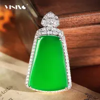 VISING绿玉髓无事牌吊坠项链S925银镀金   23081601L