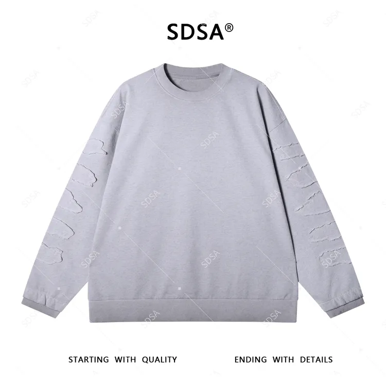 SDSA男士秋冬新款轻奢痞帅男装渐变贴布设计圆领卫衣宽松网红款潮