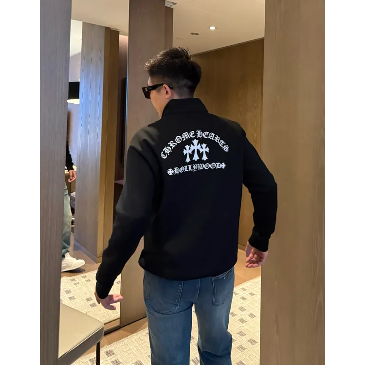 【梵文拉链卫衣】李查德秋季个性半开拉链十字植绒情侣卫衣套头上衣