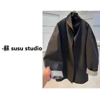 SU  中长款简约外套秋季纯色常规款女春秋风衣立领拼接 H0825