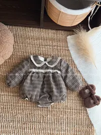三小朵2771【冬日热可可】婴幼儿宝宝女童秋冬加绒加棉加厚格子哈衣