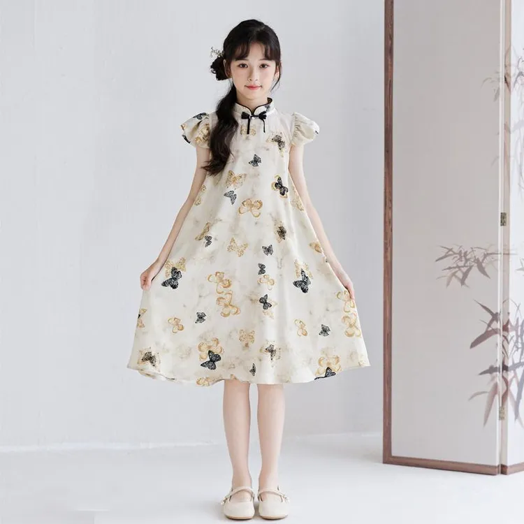 裙子小学生夏装唐装国潮中大童盘扣改良旗袍连衣裙女童中国风洋