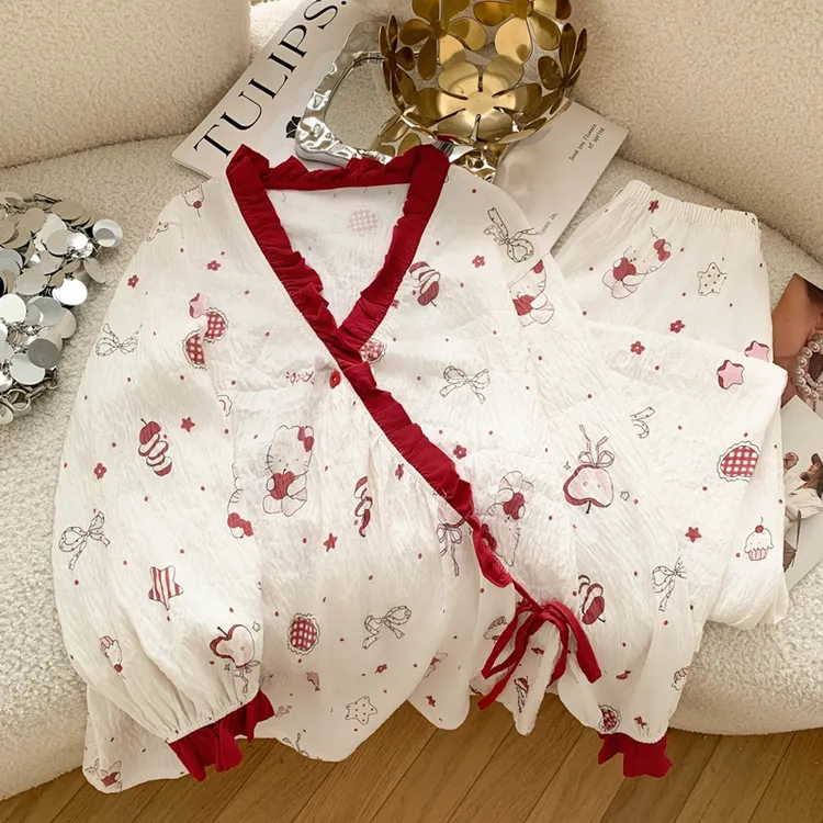 素描凯蒂｜秋冬睡衣女大码230斤胖mm长袖V领家居服加肥加大两件套