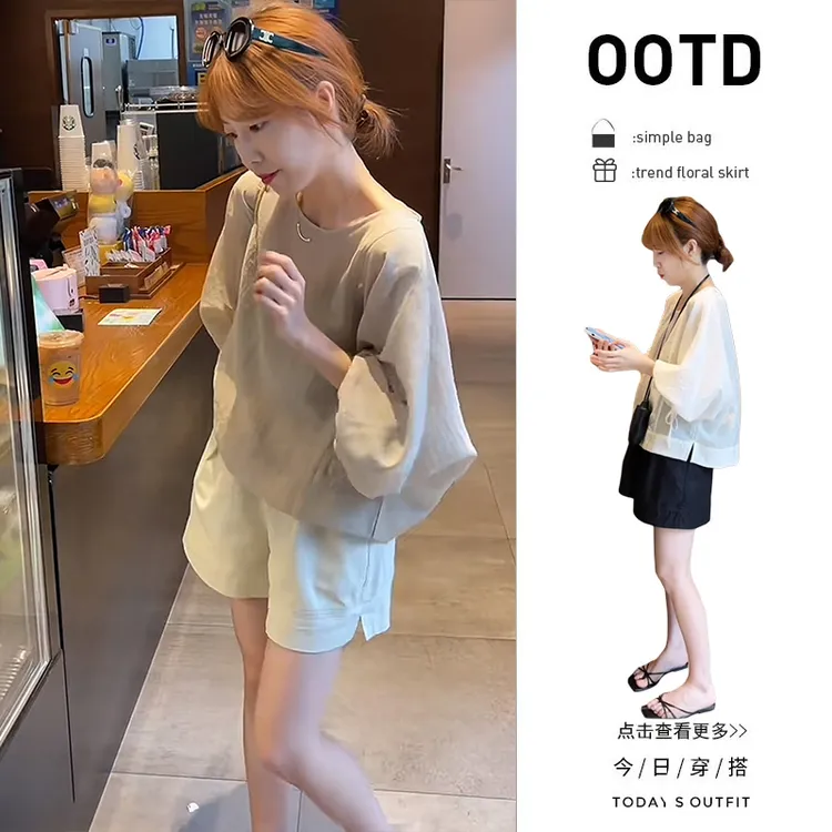 【现货】夏洋气穿搭一整套2025新款韩版宽松防晒衬衫阔腿短裤两件套