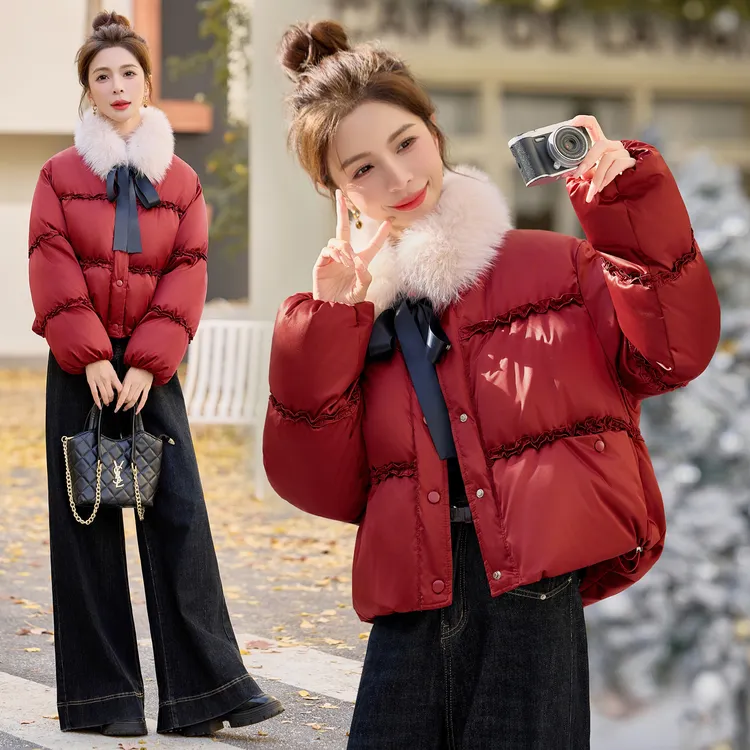 常规新中式G风羽绒服女2025冬新款今年流行独特漂亮短款圣诞红色