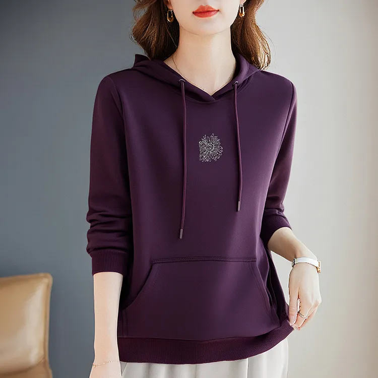 大码女士卫衣秋季薄款2025新款洋气爆款女装连帽外套套头上衣百搭