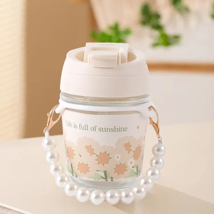 其他家高硼硅便携珍珠玻璃杯ins高颜值带吸管可爱双饮办公礼品