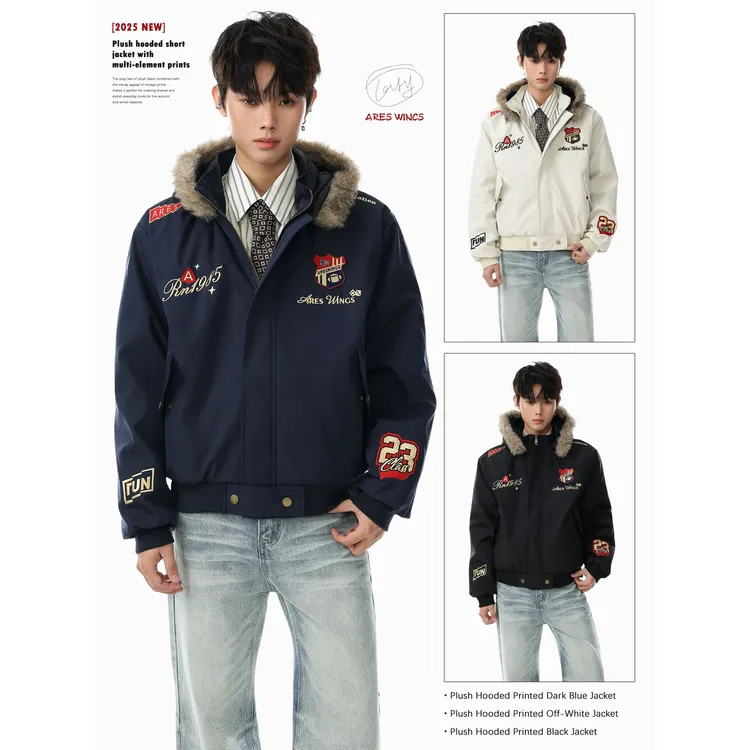 ABCBUFUT美式复古刺绣徽章座山雕棉衣外套男女冬季加厚保暖夹克潮