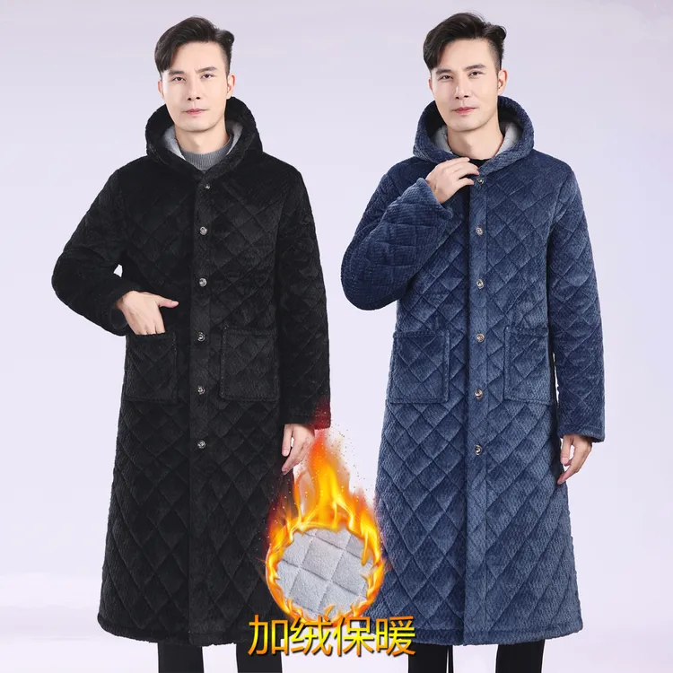 四川省服超厚男款棉衣棉袄加绒保暖棉服冬季长款过膝盖连帽罩衣