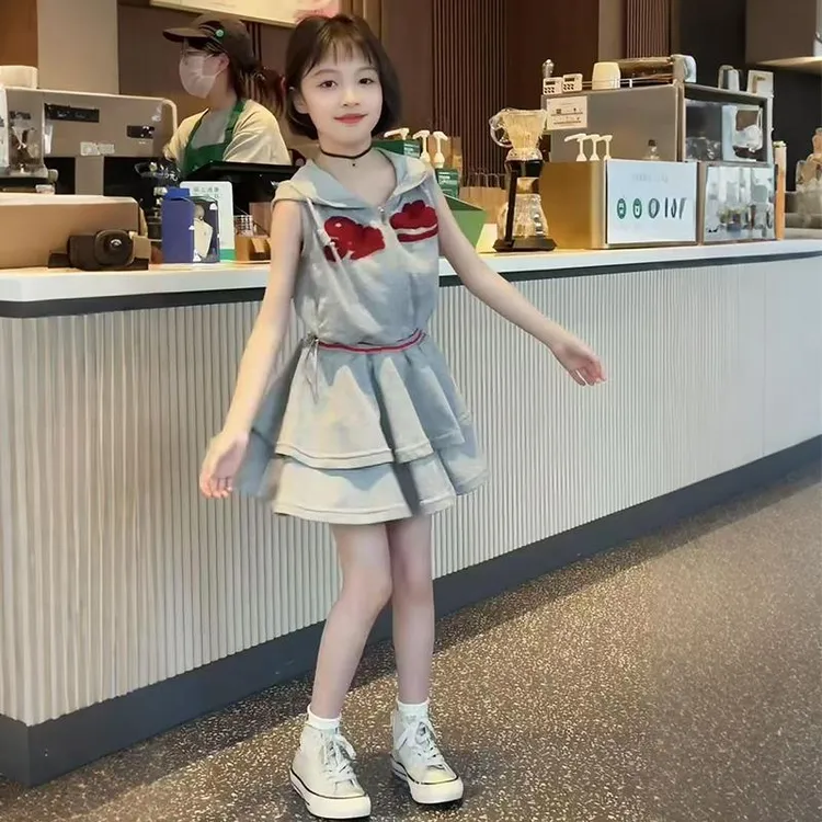 笛莎【五折清仓】女童夏装韩版套装2025夏季新款儿童无袖连帽开衫