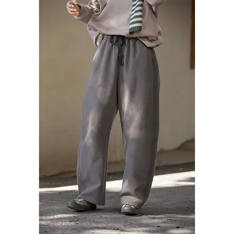 文艺休闲原创女装 冬季柔软厚实直筒裤松紧腰弯刀裤长裤女1095