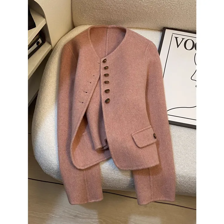 粉色法式休闲时髦高贵气质双面呢短外套2025秋冬新款时尚通勤上衣