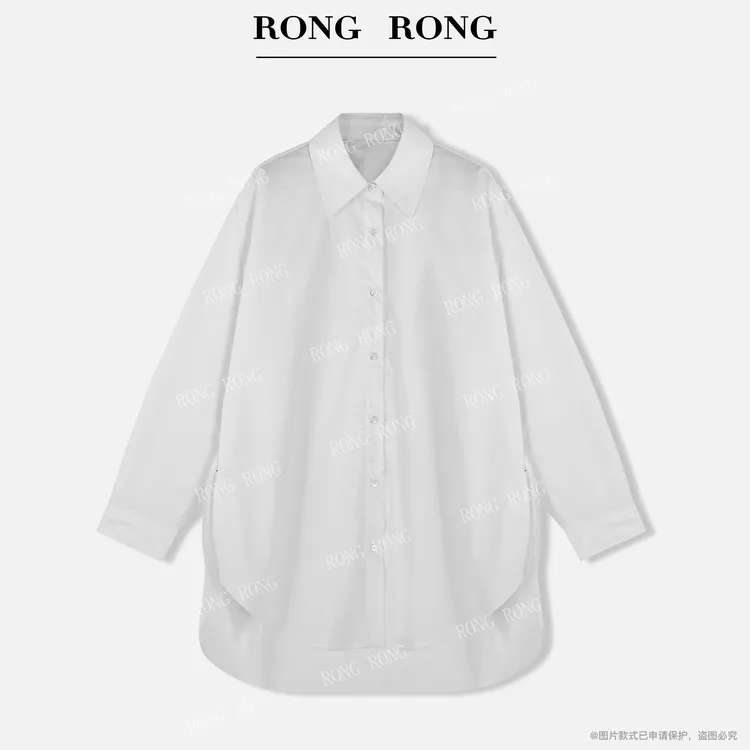 溶溶T【白衣佳人】RONGRONG 100棉经典简约风阔型开衩衬衫F26QC2016