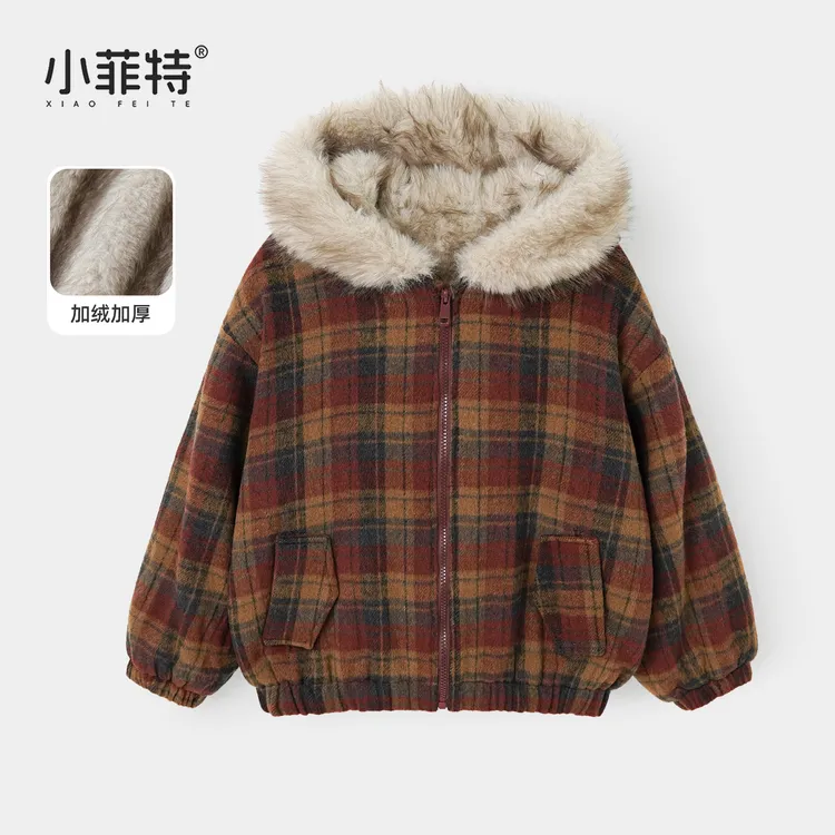 小菲特女童冬加厚连帽外套中大童绒毛上衣儿童保暖衣服BGYD57402