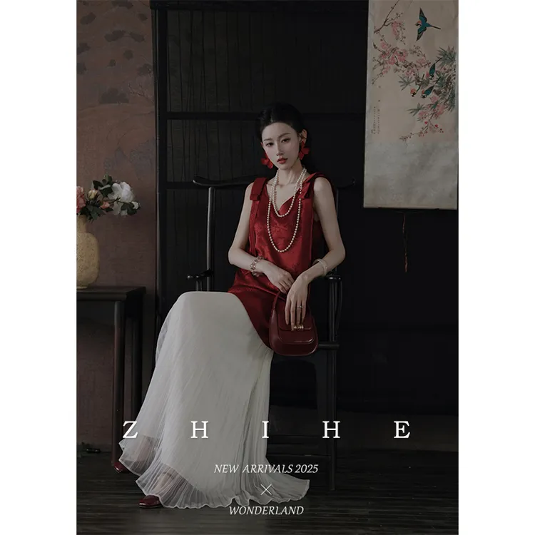无艳一禾【阑珊】囍嫁系列 醋酸提花上衣+醋酸蝴蝶结背心裙+半裙