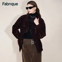 Fabrique Hilda 秋冬新品波尔多红双色植绒牛仔立领休闲夹克外套