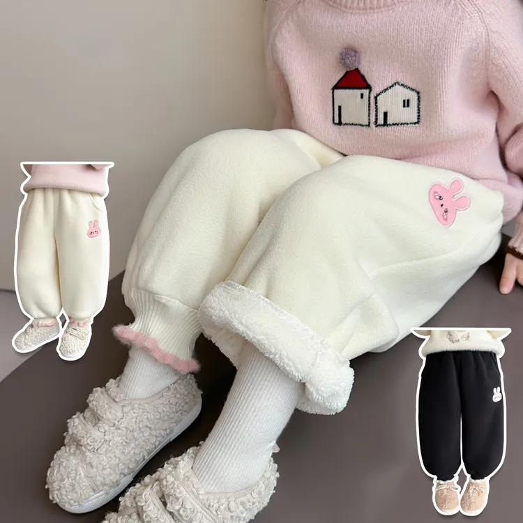 女童加绒裤子秋冬款2025新款女宝宝运动裤冬季儿童冬装一体绒裤子