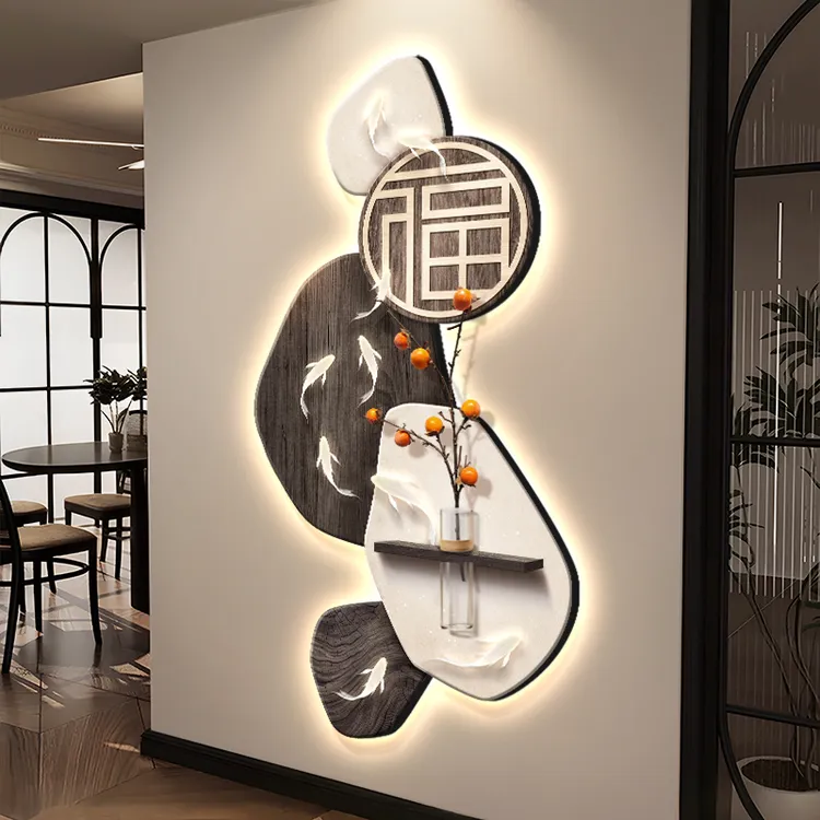 轻奢九鱼图玄关氛围装饰画入户正对门高级感挂画走廊过道尽头壁画