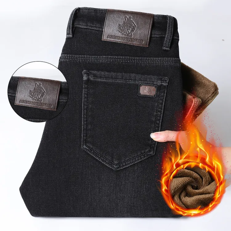 亚陆雪豹男士新款秋冬牛仔裤加绒加厚潮牌直筒百搭休闲裤简约商务