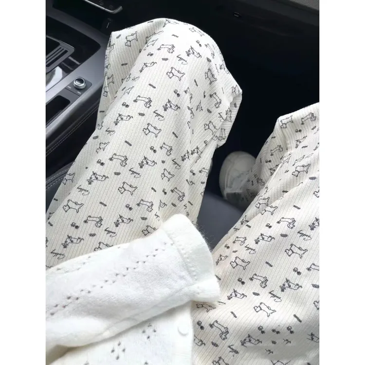 清凉夏季薄款冰阔腿裤女可爱狗狗休闲裤宽松垂感直筒休闲小个子zh