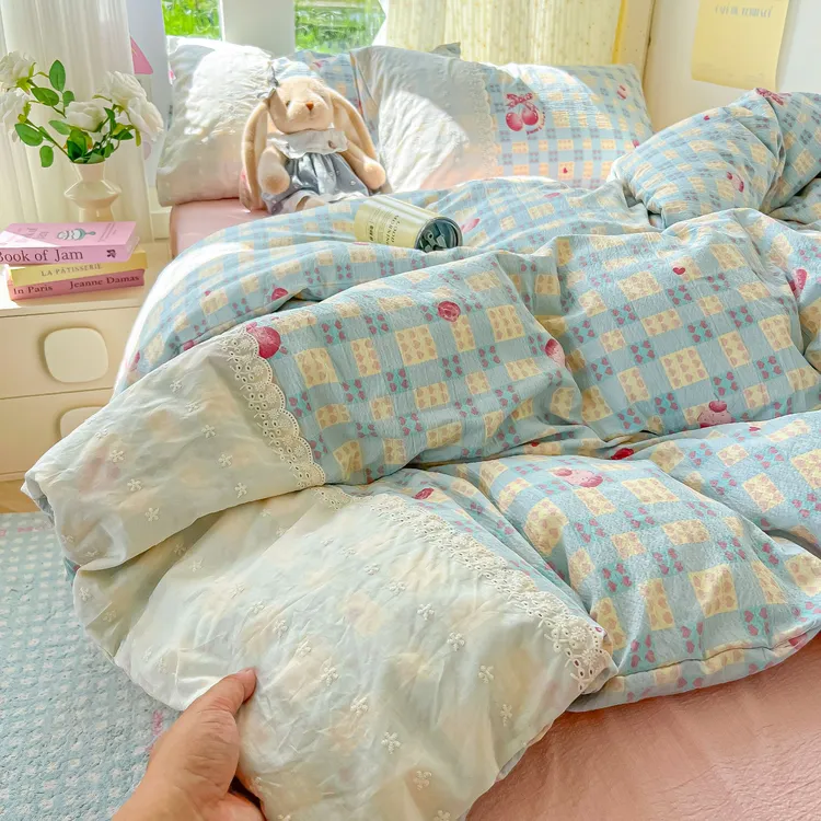 蕾丝花边双层纱被套单件150x200x230cm宿舍单人被单被罩四季通用