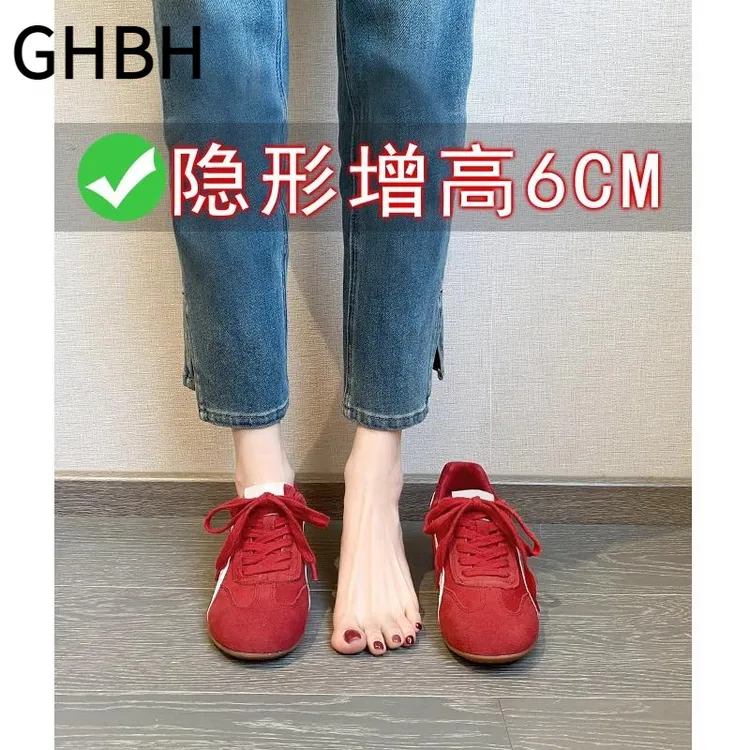 香港流行内增高红色德训鞋女2025春秋新爆款厚底休闲运动阿甘板鞋