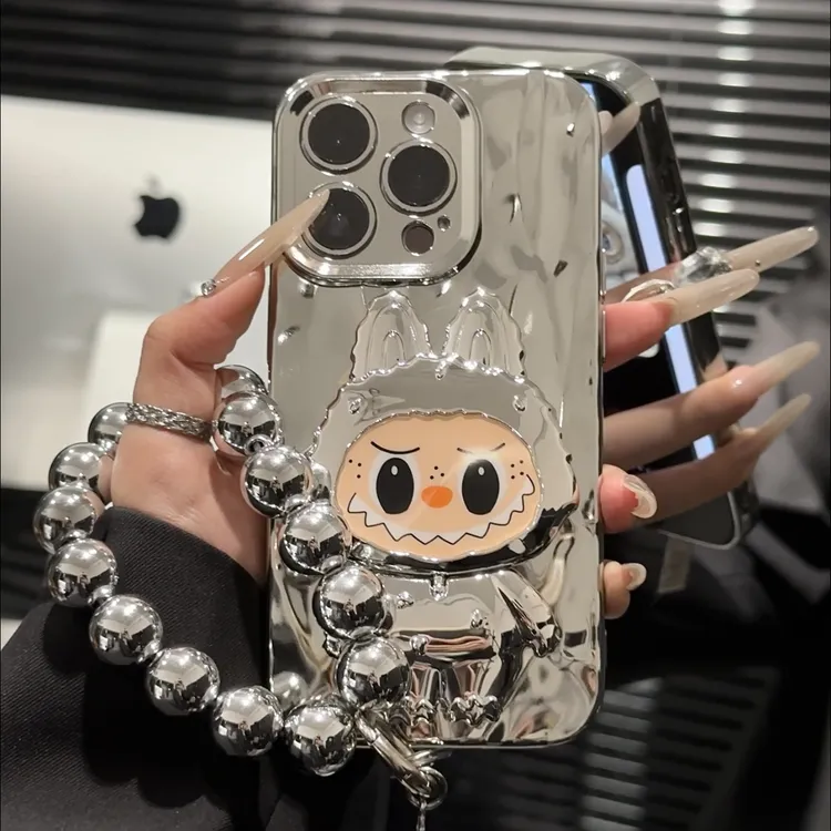 新款轻奢电镀拉布布支架适用苹果16手机壳13promax镜面iPhone15女