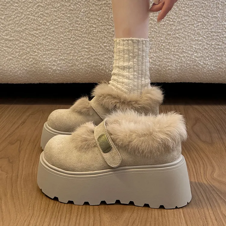 厚底增高长加绒勃肯鞋女2025冬季百搭保暖雪地靴毛毛鞋配裙子棉鞋