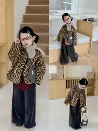 加绒厚款韩系豹纹女童休闲风保暖加厚外套冬季百搭洋气