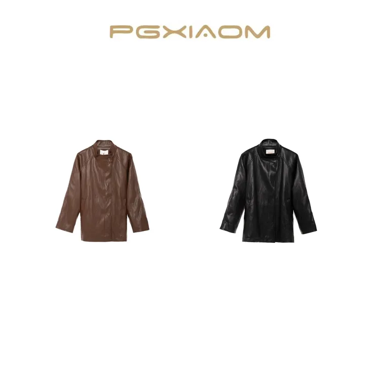 【PGXIAOM】润秀定制咖 黑两色立领休闲宽松皮衣外套WT10315       