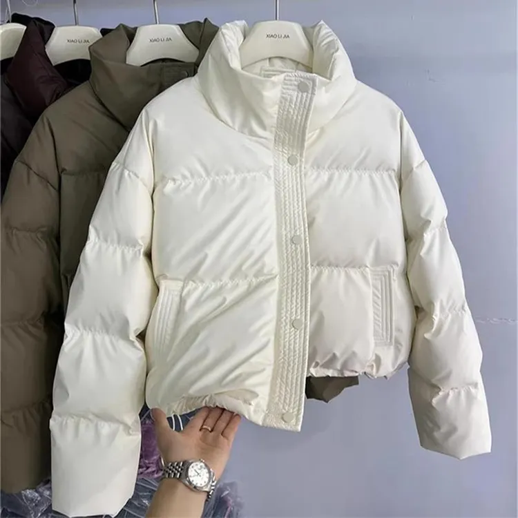 pu皮免洗2025冬季短款棉服女新款小个子宽松立领面包服潮流外套