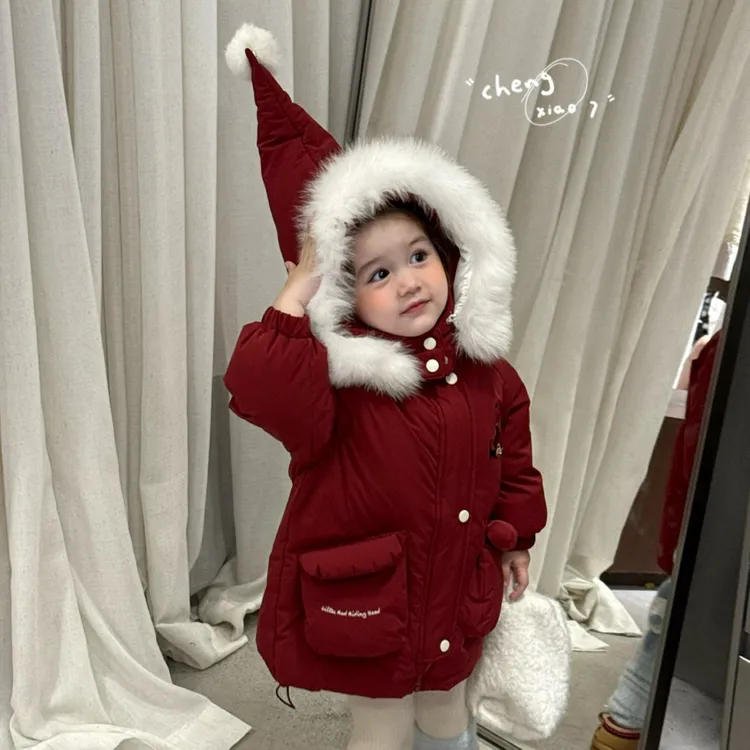 橙小七25冬款 毛领小红帽羽绒服