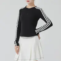 阿迪达斯2025夏季女装长袖T恤时尚修身圆领户外运动休闲上衣