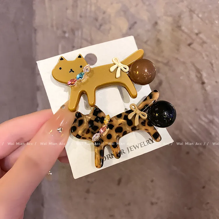 卡通可爱猫咪发夹发卡女高级感甜美豹纹鸭嘴夹边夹新款刘海碎发夹