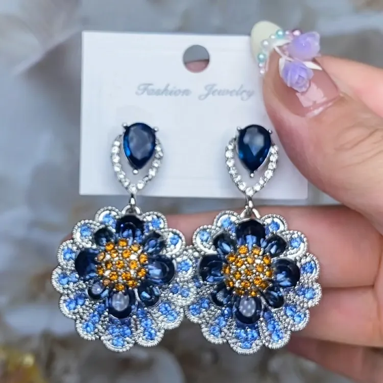 非金属合成锆石耳饰 原创设计甜美风女轻奢拼色耳环耳饰523