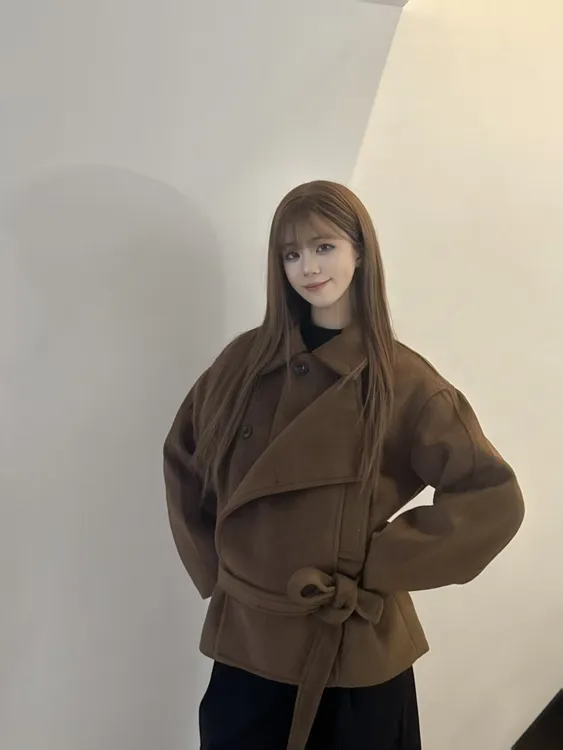 立领秋冬短款秋冬驼色毛呢外套女装毛呢韩版