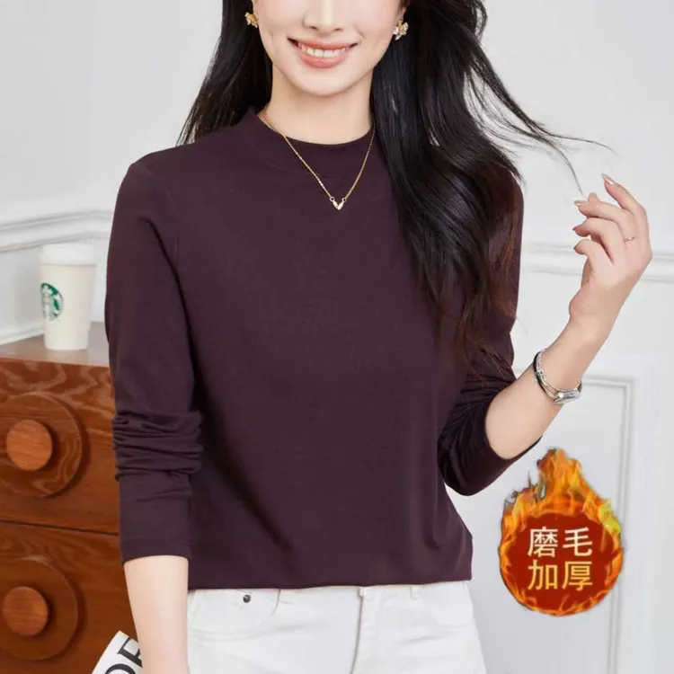 腾坊高品质磨毛绒小立领女长袖打底衫精品弹力秋冬款纯色内搭717