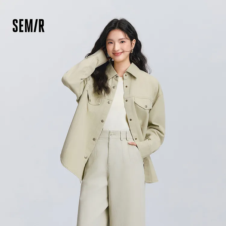 森马长袖衬衫女春季中长款落肩oversize磨毛复古简约盐系慵懒衬衣