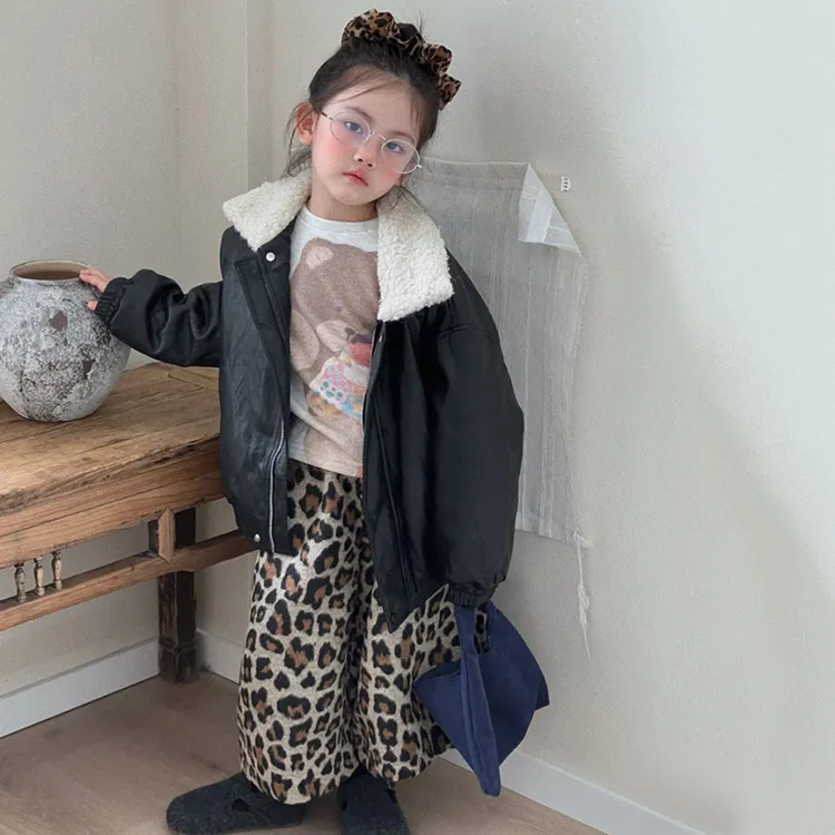 【安安家】女童韩系秋冬新皮夹克外套时髦加厚夹棉翻领皮衣潮R25557