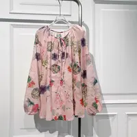 夏季新中式国风宽松系带印花长袖女衬衫百搭通勤防晒大码显瘦罩衣