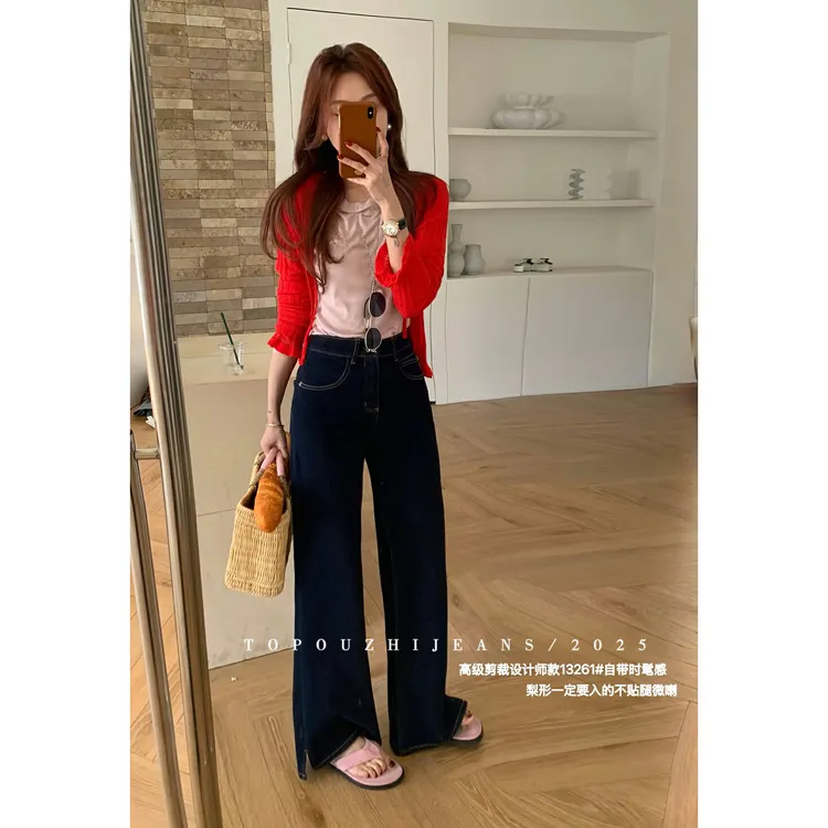 OUZHI欧制13261秋季2025新款梨形不贴腿喇叭裤牛仔裤阔腿微喇裤