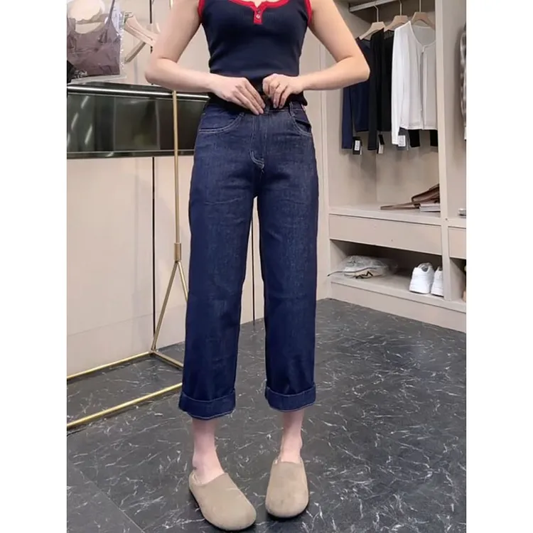 直筒牛仔裤女2025年早秋新款大码女装梨型身材百搭宽松显瘦裤子