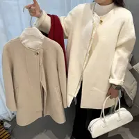 lovely@7026 （羊毛100%）韩系简约时髦一粒扣中长款毛呢外套